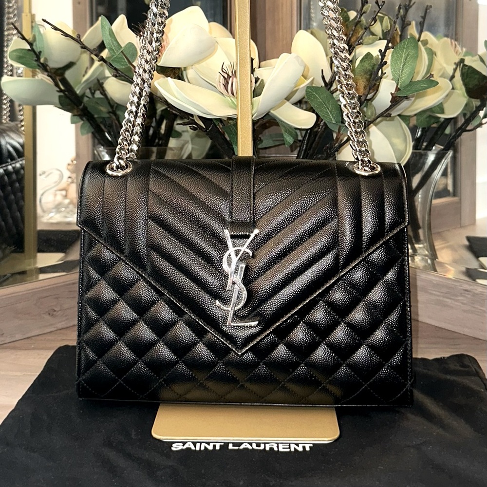 Saint Laurent Medium Envelope Monogram Matelassé Leather Shoulder Bag - Picture 2 of 15